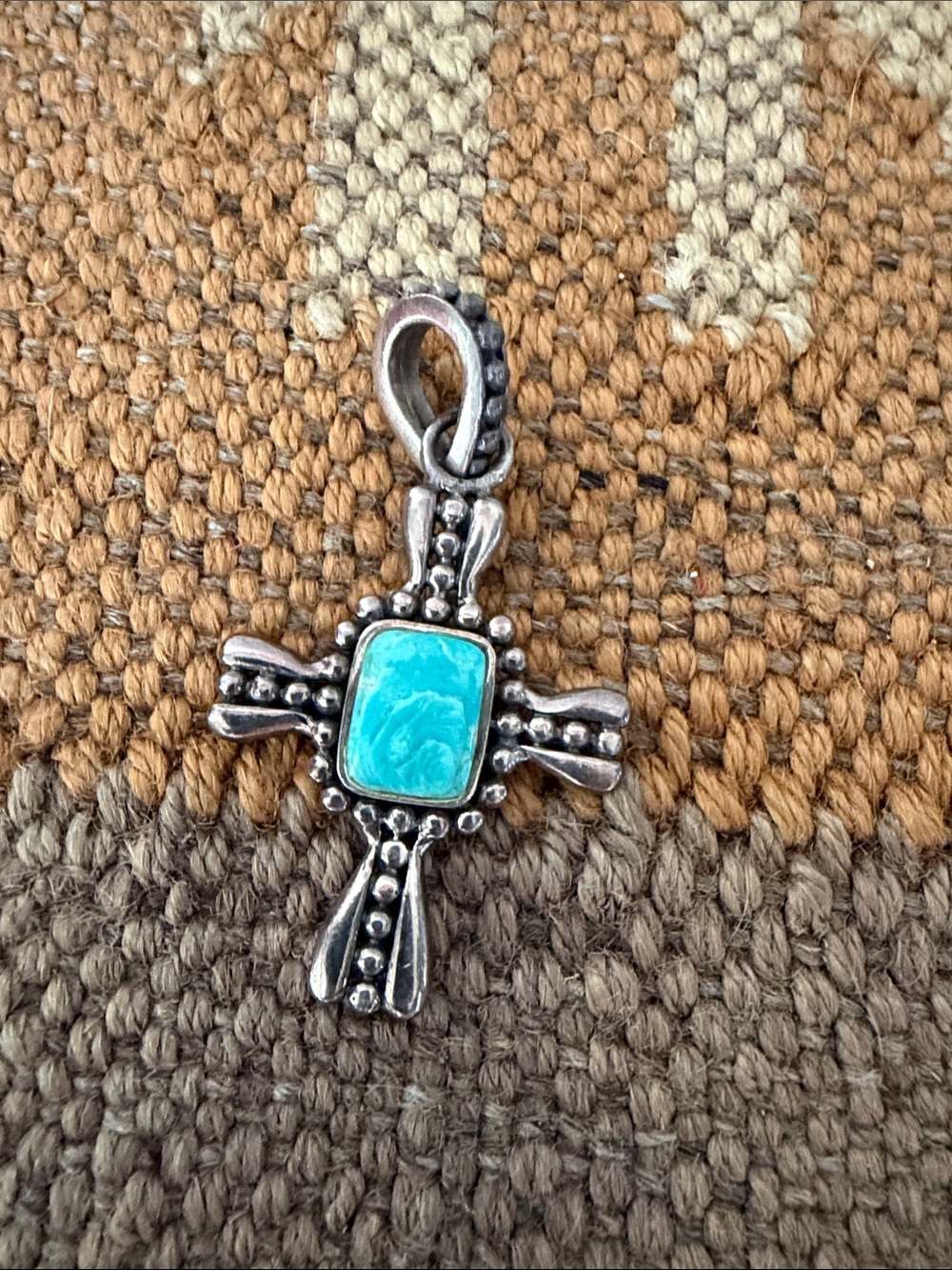 Sterling turquoise southwestern style cross pendant